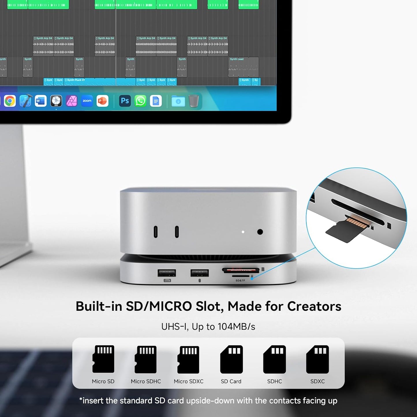Minisopuru iExpandMate MINI4PRO Mac Mini M4 Hub avec HDMI 4K@60, boîtier SSD NVMe M.2 4 TB, Accessoires pour Mac Mini et Support pour Mac Mini M4 et M4 Pro 2024 (TF/SD Solt, 3* USB-A 2.0, Audio)