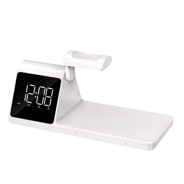Chargeur Sans Fil Rapide 5 en 1 et Réveil avec Veilleuse RGB
